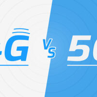 4G and 5G signs on abstract background.